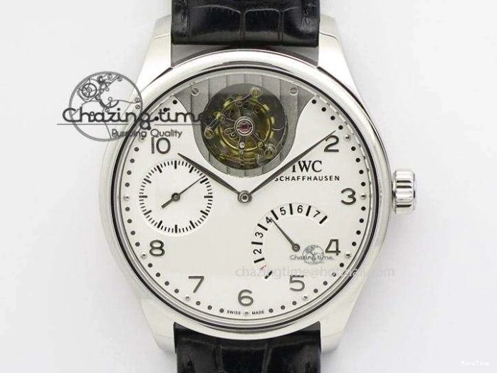 MIROTIME 0601 Breathable Portuguese Tourbillon Mystere SS TF Best Edition White Dial on Black Croc Leather Strap 7384